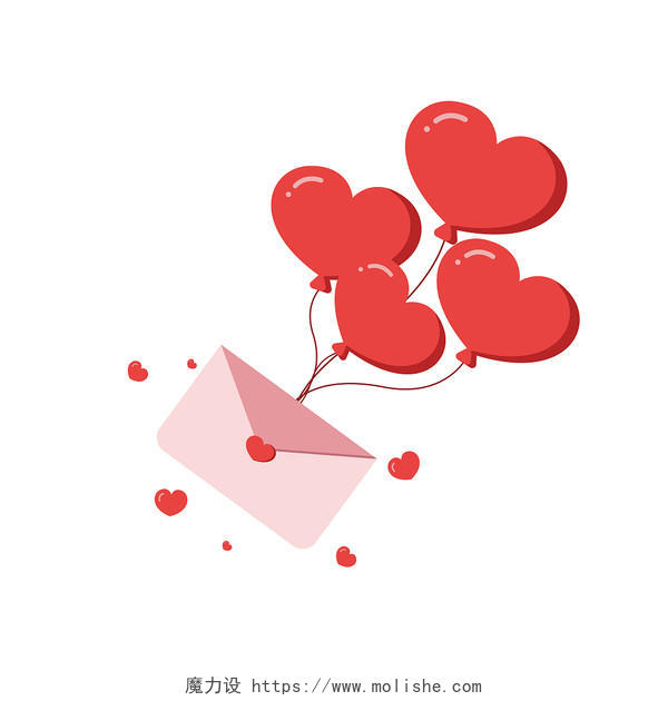 爱心气球情书浪漫情人节爱心气球PNG素材卡通爱心气球元素